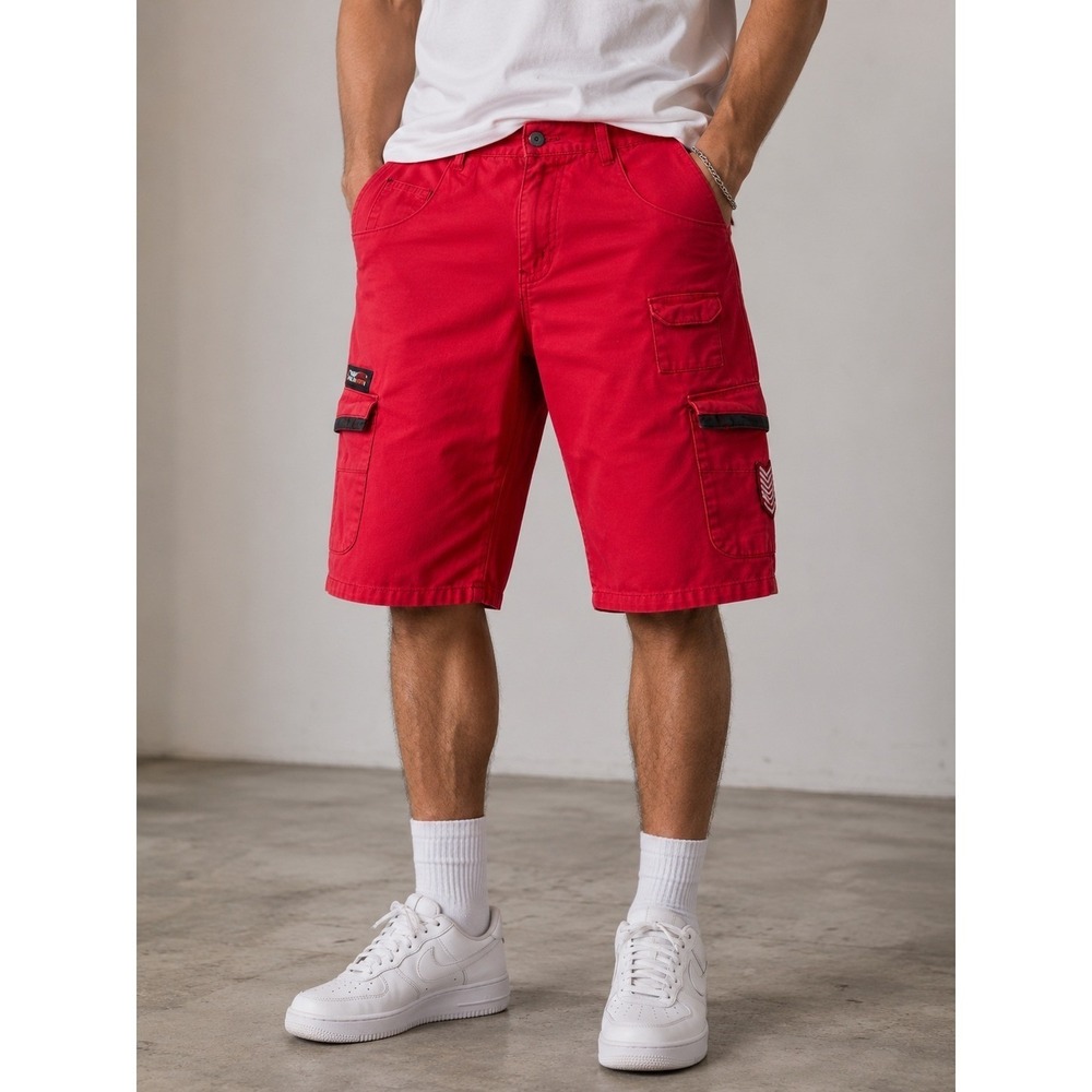 Red Ape Mens Red Cargo Shorts Size 40 Cotton Streetwear Utility Pockets |V1